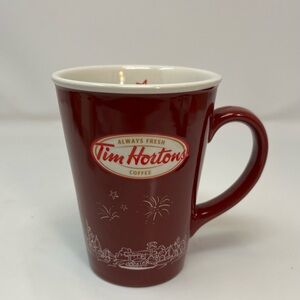 Tim Hortons Coffee Tea Mug Skyline Limited Edition 2010 Dark Red With White